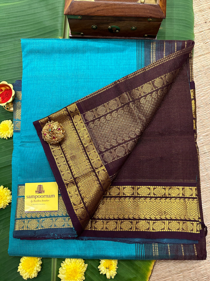 Blue with Brown Vairaoosi Silk Cotton Saree