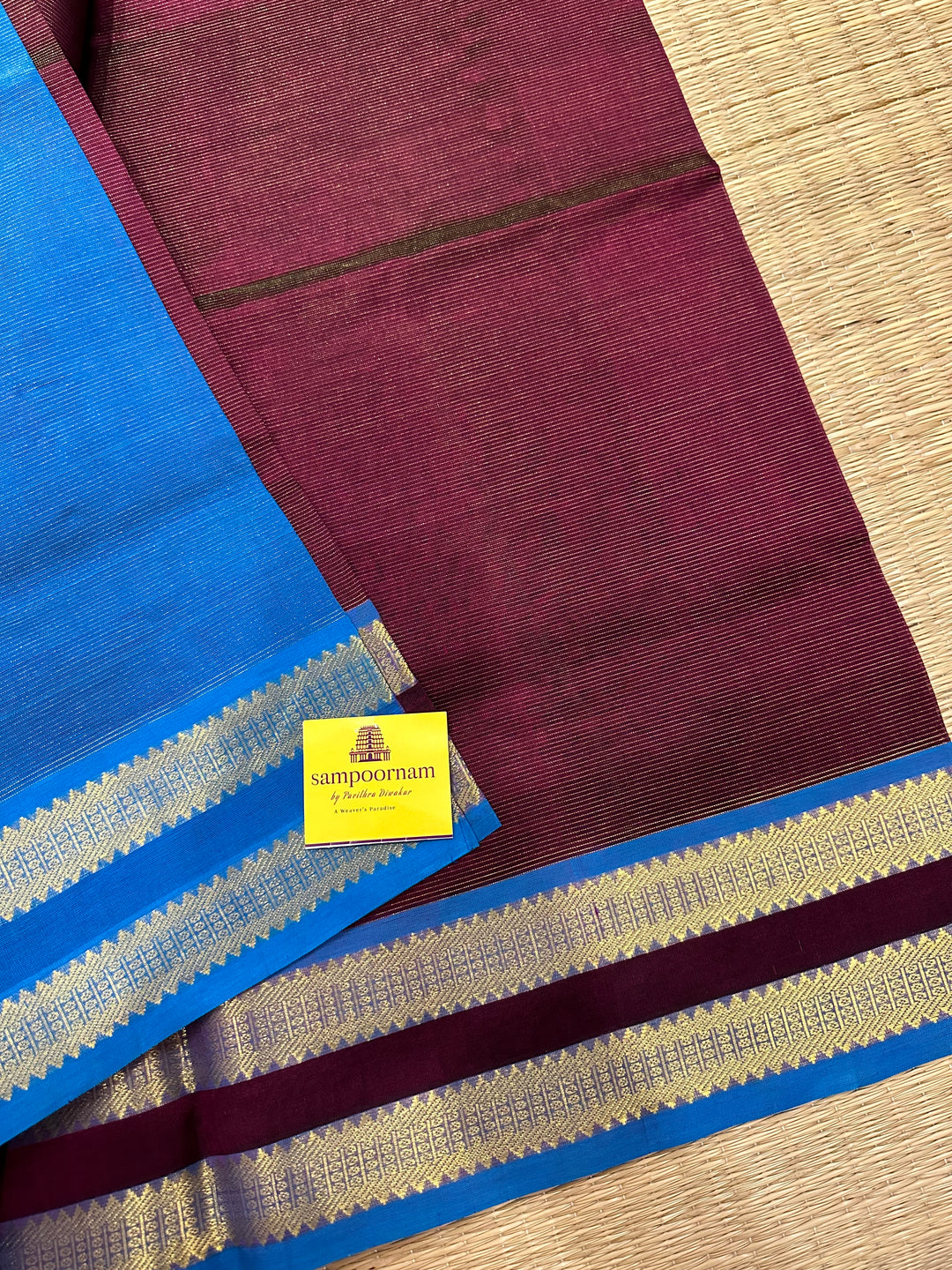 Dark Maroon with Blue Rettapet Border Vairaoosi Silk Cotton Saree