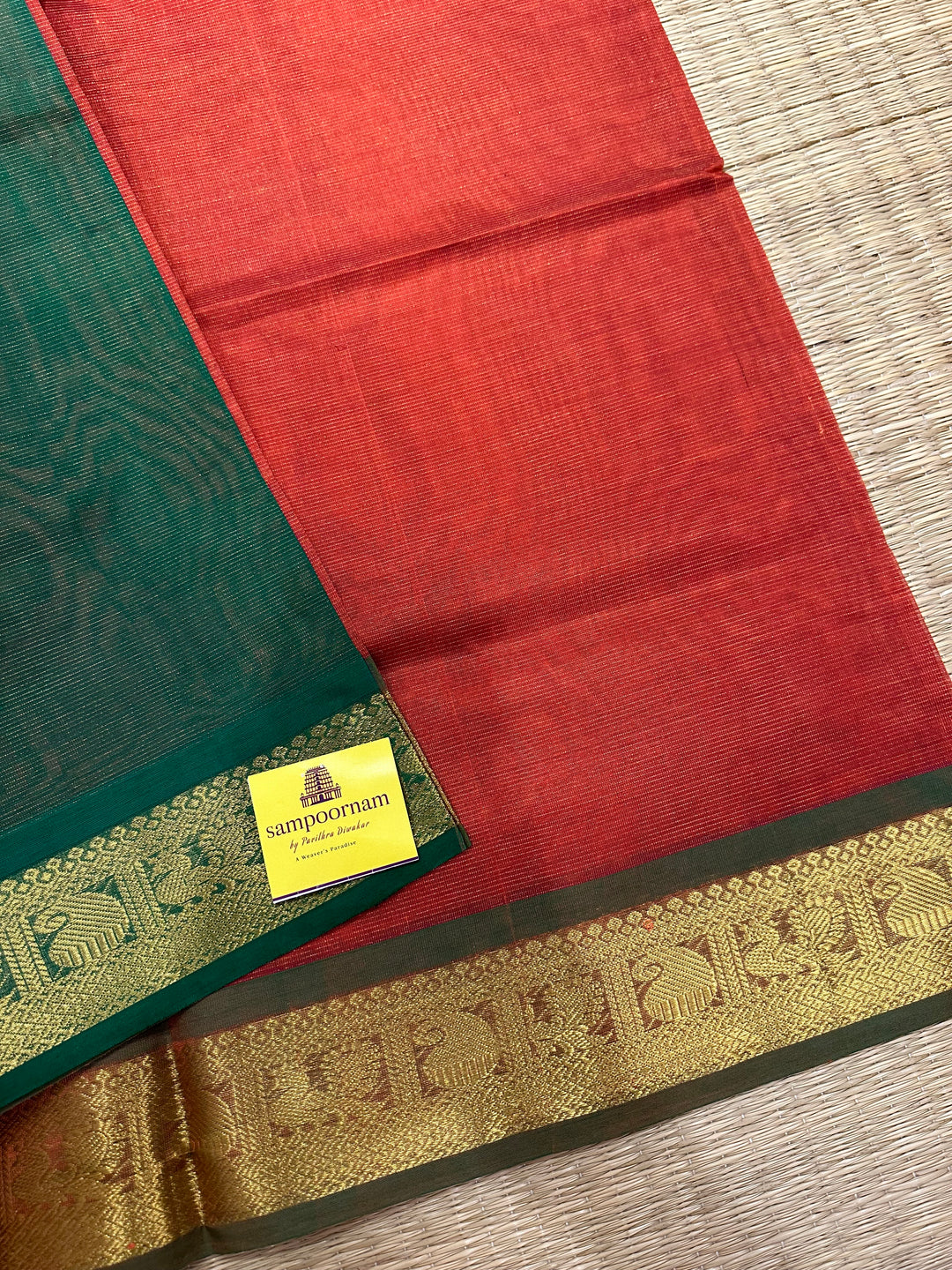 Brick Orange with Green Vairaoosi Silk Cotton Saree