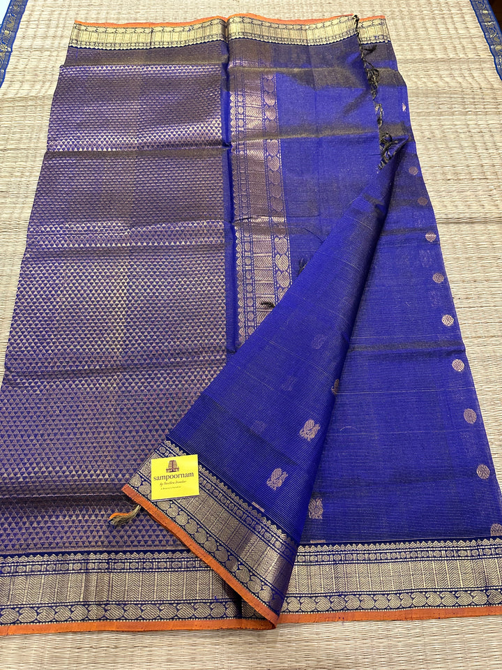 Blue with Zari Butta Vairaoosi Silk Cotton Saree