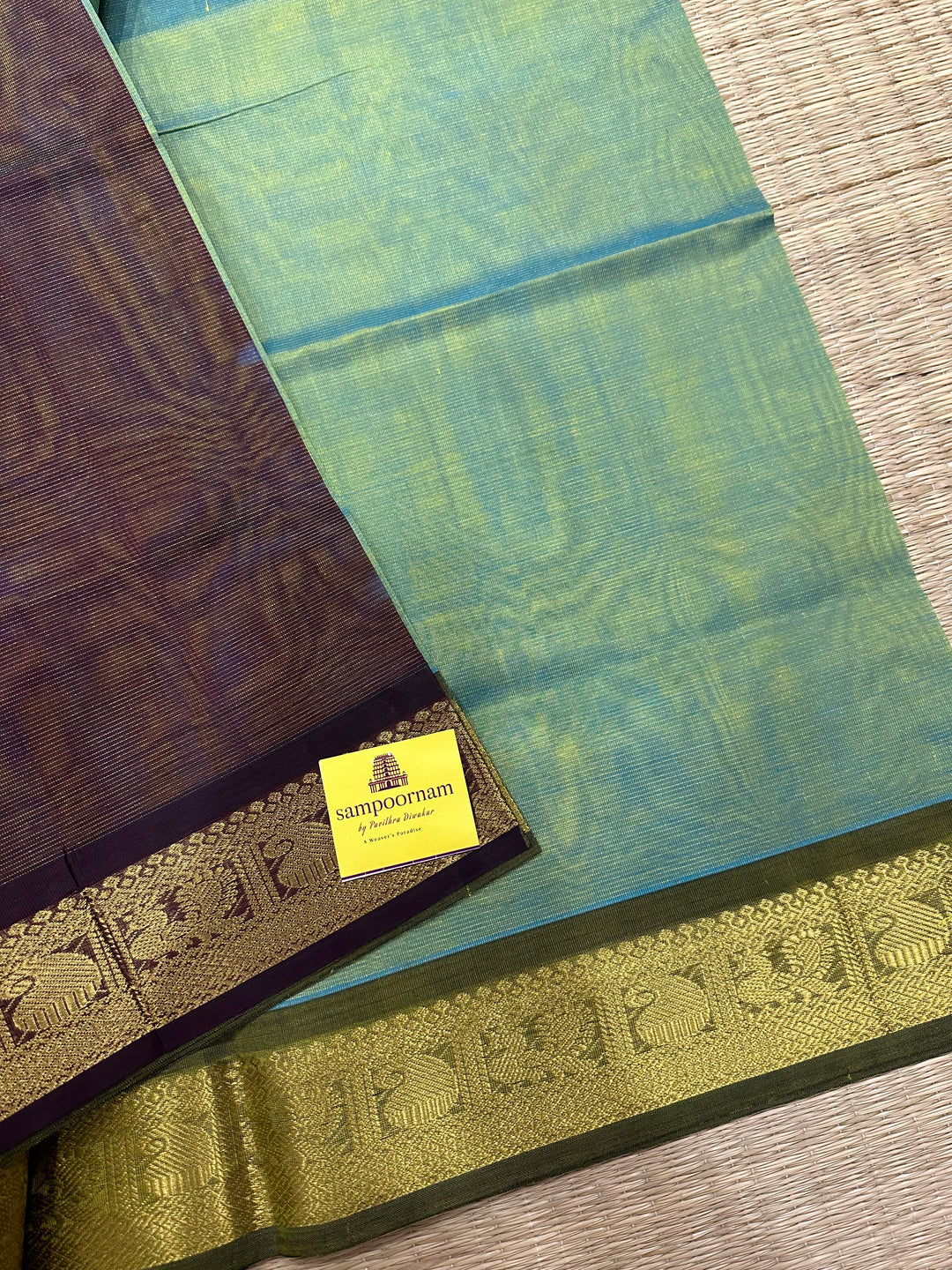 Light Green with Brown Vairaoosi Silk Cotton Saree