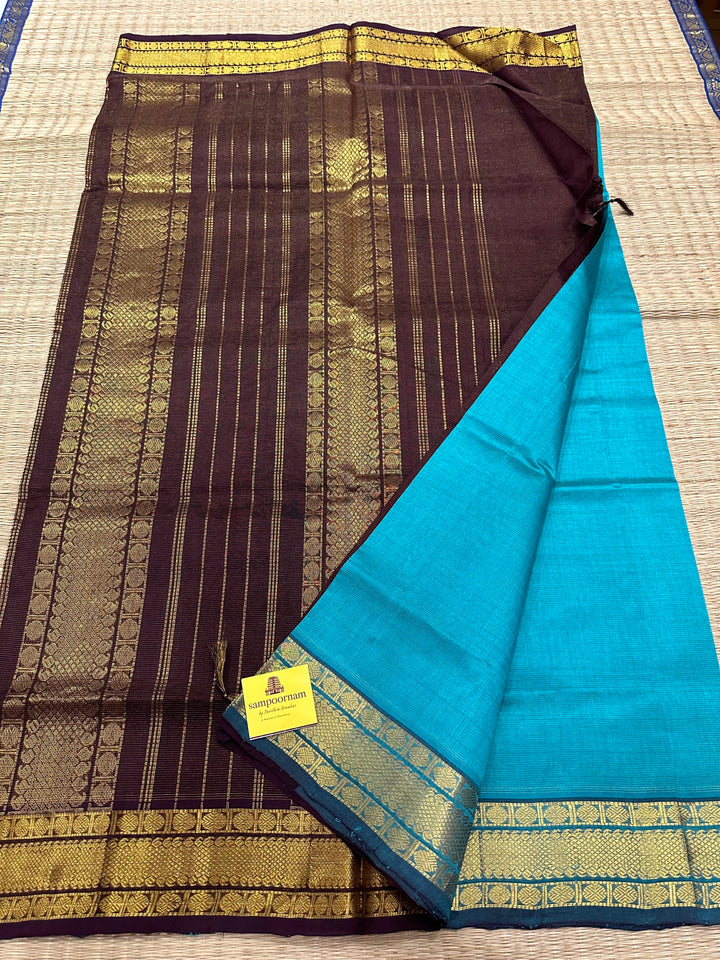 Blue with Brown Vairaoosi Silk Cotton Saree