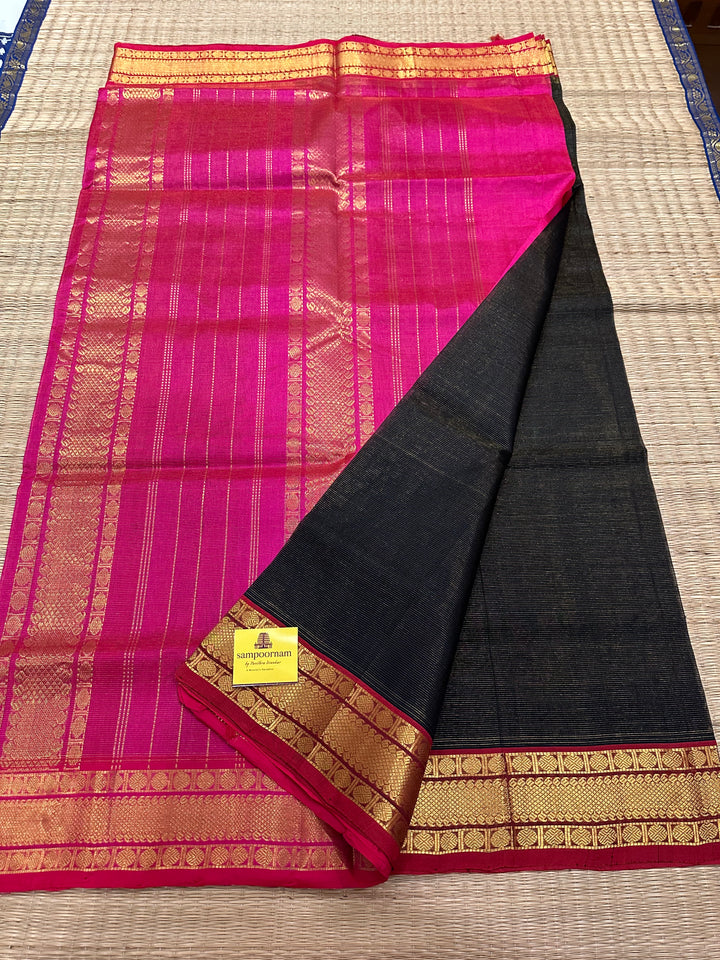 Black with Pink Vairaoosi Silk Cotton Saree