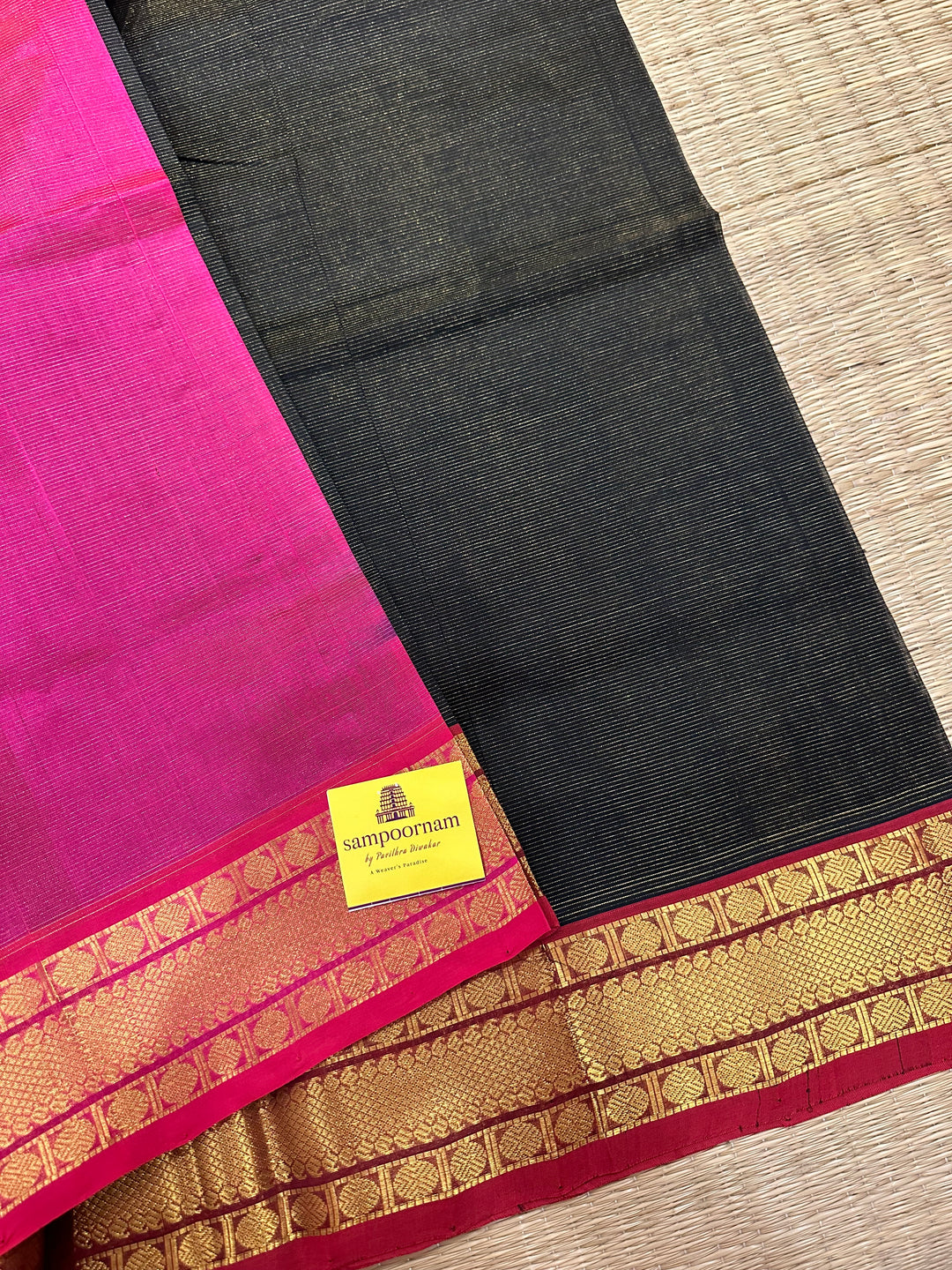 Black with Pink Vairaoosi Silk Cotton Saree