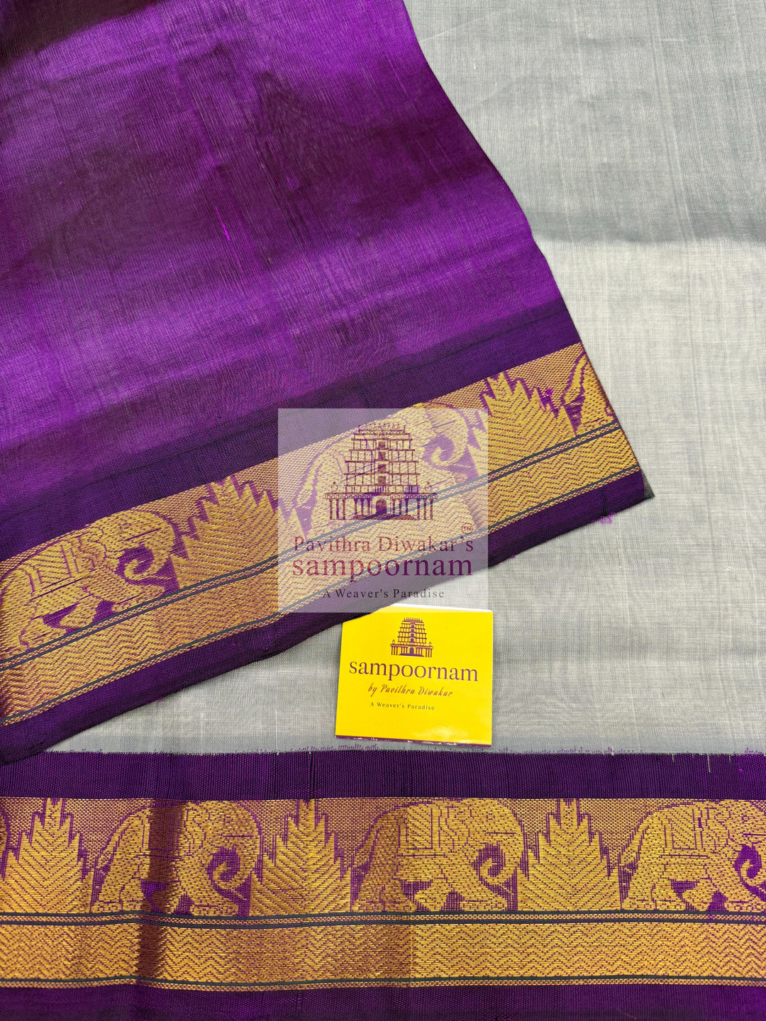Light Grey with Purple , traditional borders with rich Pallu Korvai Silk Cotton Saree