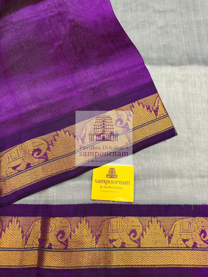 Light Grey with Purple , traditional borders with rich Pallu Korvai Silk Cotton Saree
