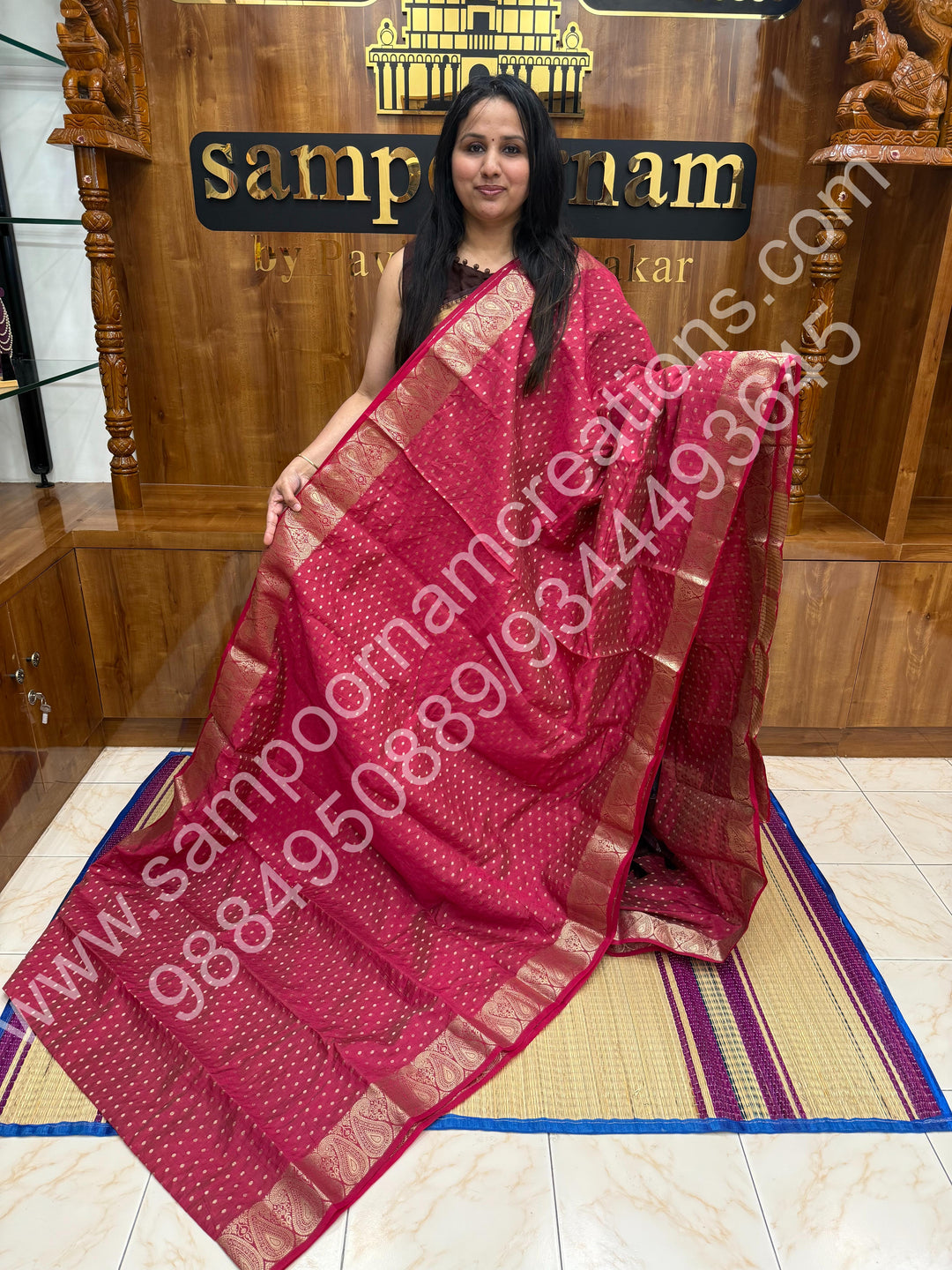 Pink with Zari Buttas all over the body , Traditional rich Mango designs in the border and Tissue Pallu , Semi Tussar Saree