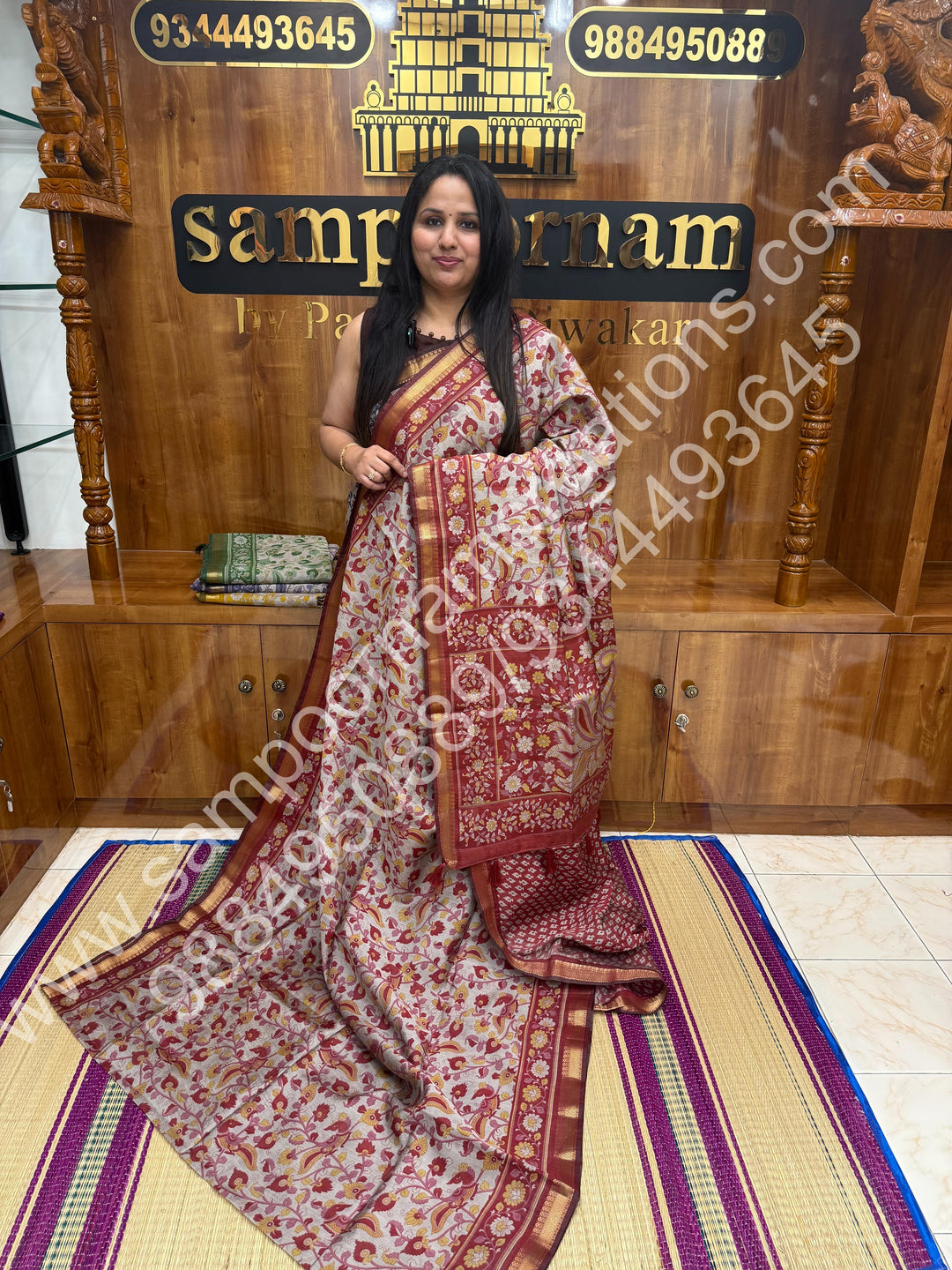 Red , Kalamkari Print  in the body , Printed Blouse and Tassels in the Pallu , Soft Cotton Saree