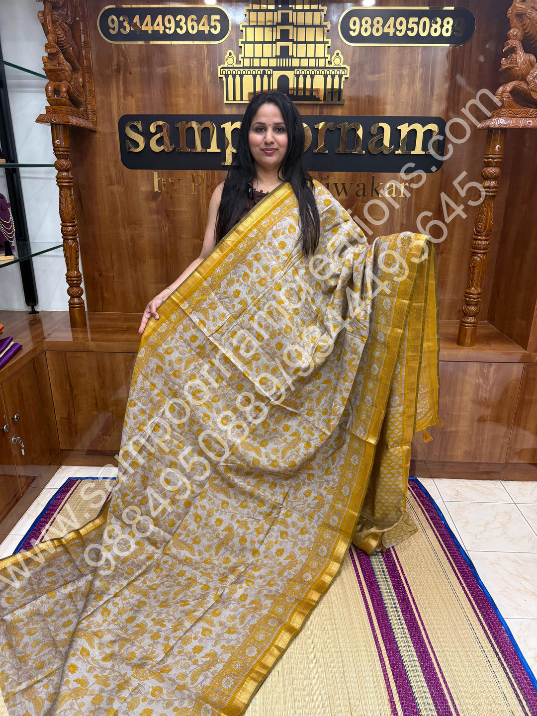 Mustard , Kalamkari Print  in the body , Printed Blouse and Tassels in the Pallu , Soft Cotton Saree