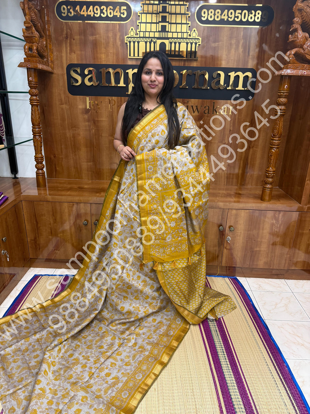 Mustard , Kalamkari Print  in the body , Printed Blouse and Tassels in the Pallu , Soft Cotton Saree