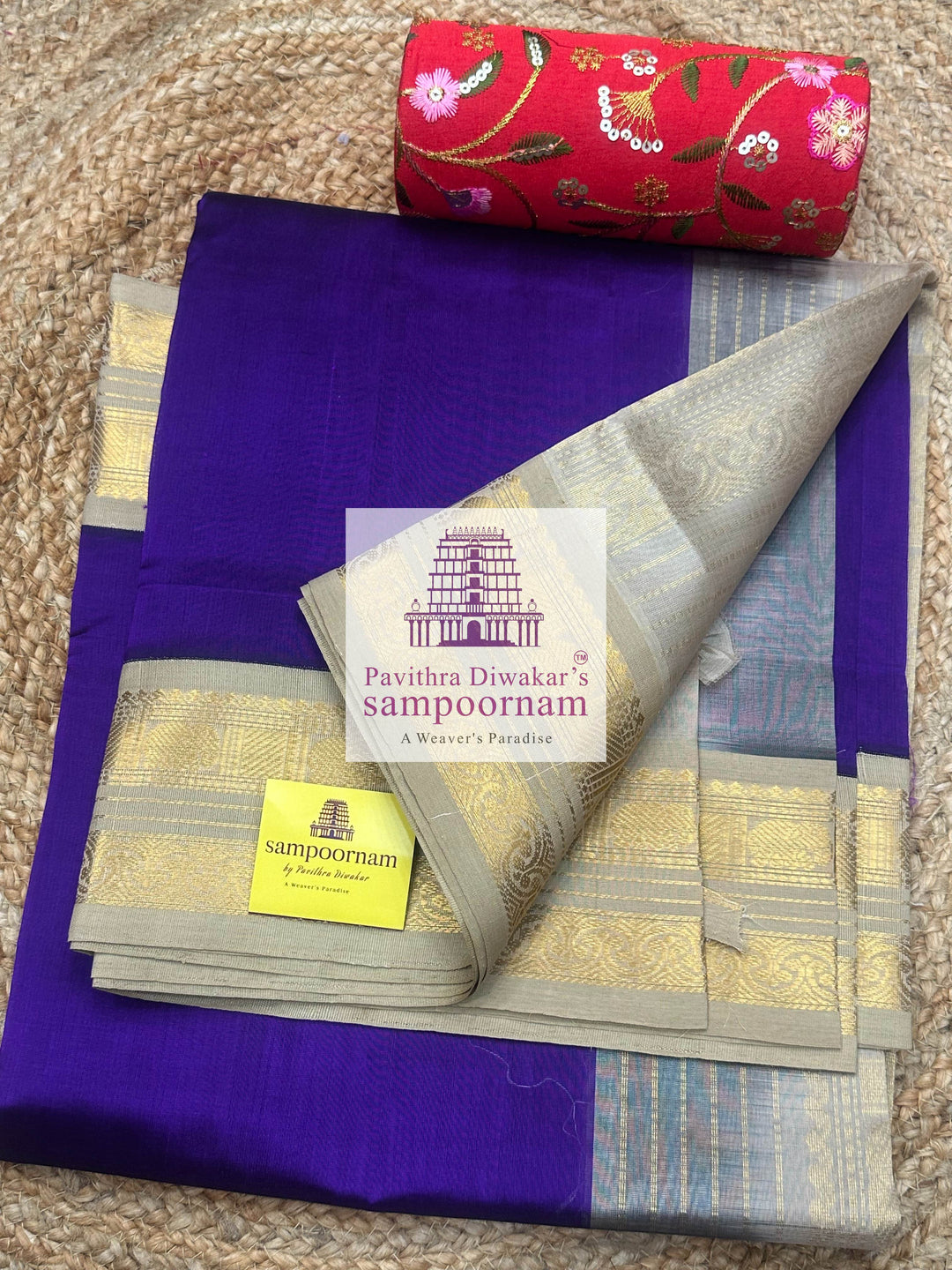 Purple with Beige, Traditional Borders and Rich Pallu ,Korvai Silk Cotton Saree